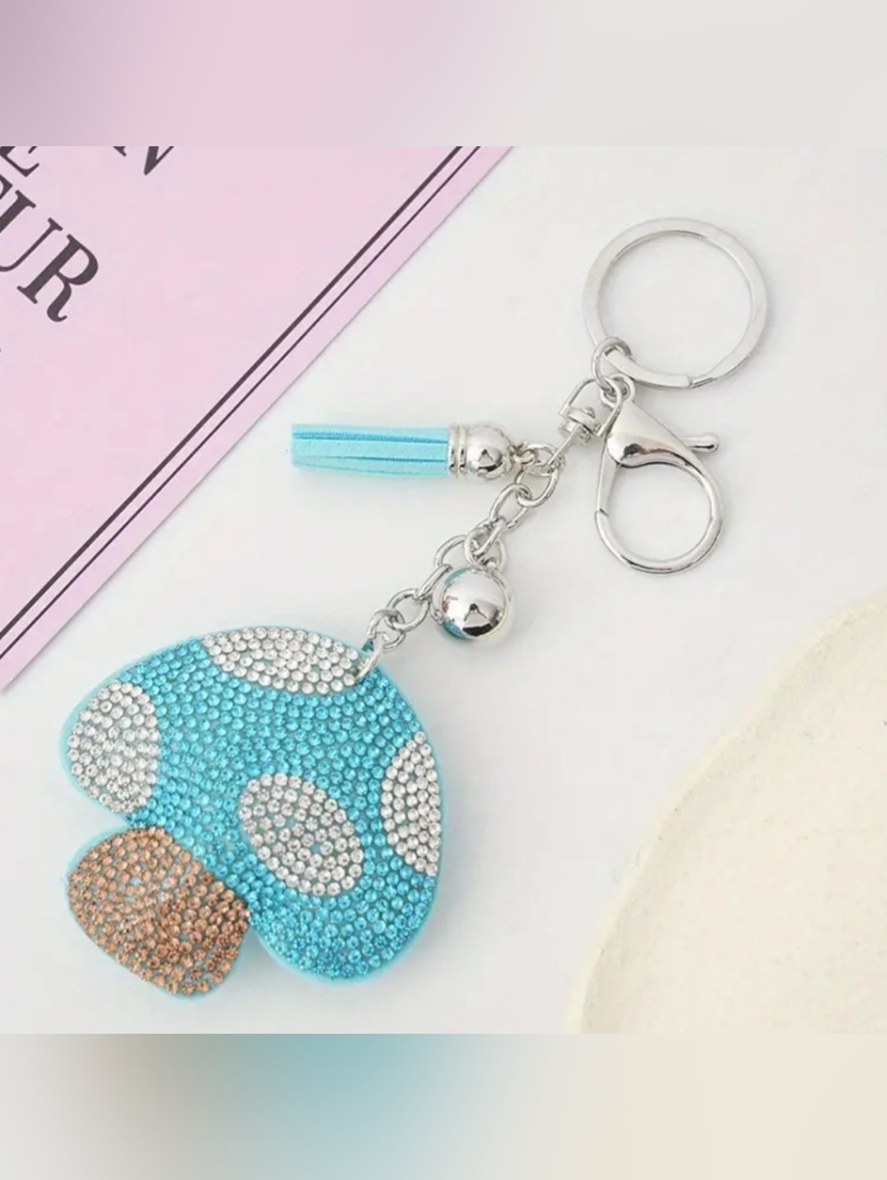 🍄Mushroom Crystal Rhinestone Keychain Bag Charm With Blue Tassel